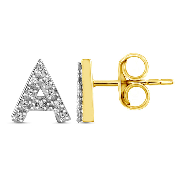 Alphabet Initial 1/10 Cttw Diamond Stud Earrings Silver Various Letters