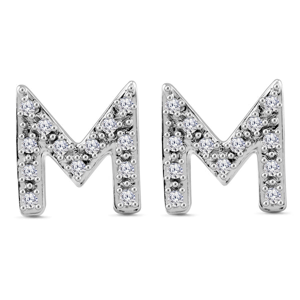 Alphabet Initial 1/10 Cttw Diamond Stud Earrings Silver Various Letters