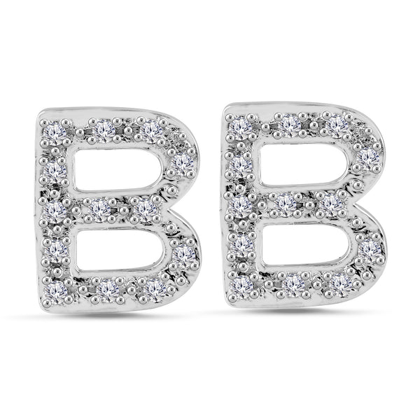 Alphabet Initial 1/10 Cttw Diamond Stud Earrings Silver Various Letters