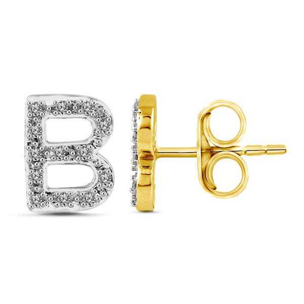 Alphabet Initial 1/10 Cttw Diamond Stud Earrings Silver Various Letters