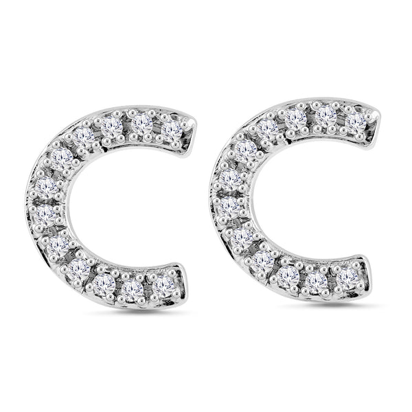 Alphabet Initial 1/10 Cttw Diamond Stud Earrings Silver Various Letters