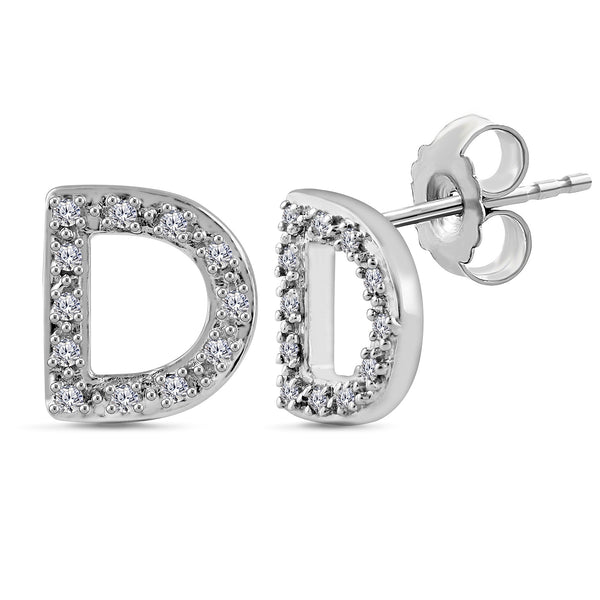 Alphabet Initial 1/10 Cttw Diamond Stud Earrings Silver Various Letters