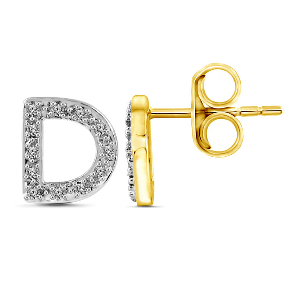 Alphabet Initial 1/10 Cttw Diamond Stud Earrings Silver Various Letters