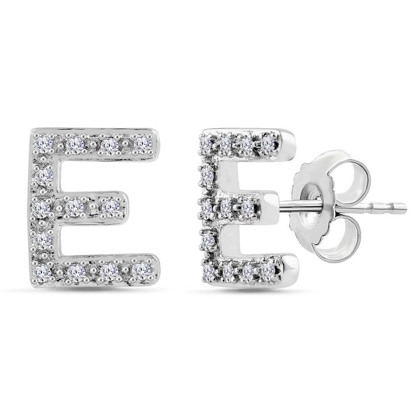 Alphabet Initial 1/10 Cttw Diamond Stud Earrings Silver Various Letters