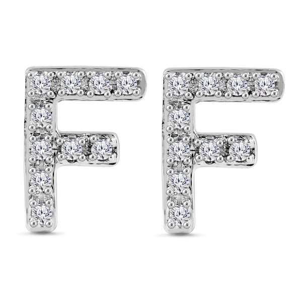 Alphabet Initial 1/10 Cttw Diamond Stud Earrings Silver Various Letters