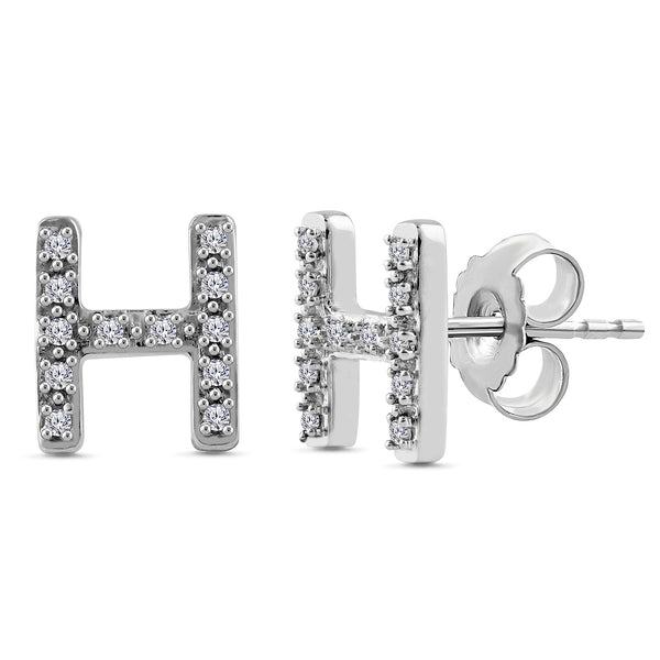 Alphabet Initial 1/10 Cttw Diamond Stud Earrings Silver Various Letters