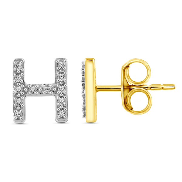 Alphabet Initial 1/10 Cttw Diamond Stud Earrings Silver Various Letters