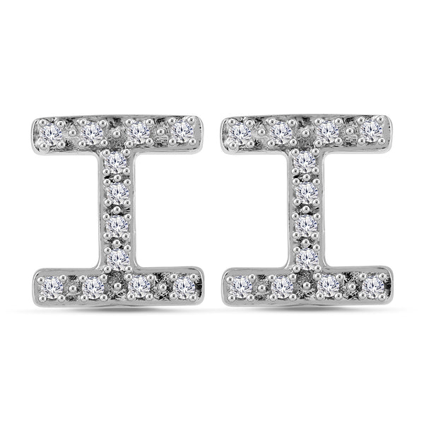 Alphabet Initial 1/10 Cttw Diamond Stud Earrings Silver Various Letters