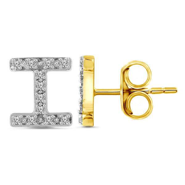 Alphabet Initial 1/10 Cttw Diamond Stud Earrings Silver Various Letters