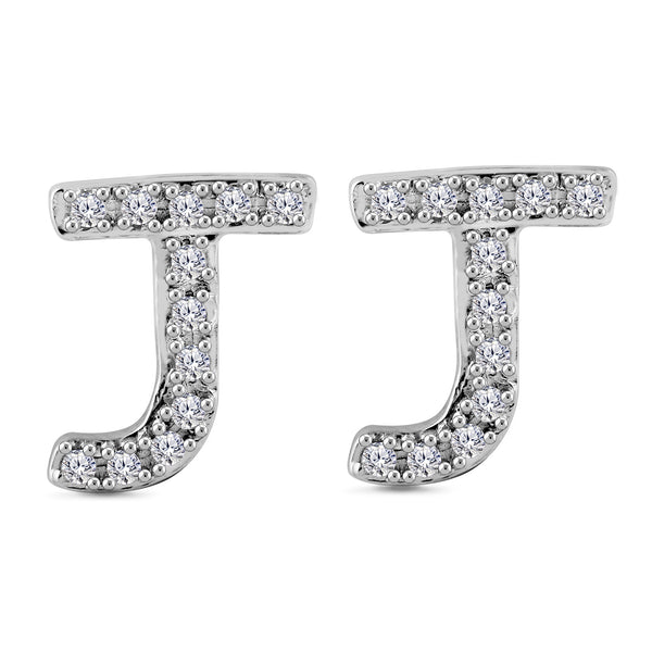 Alphabet Initial 1/10 Cttw Diamond Stud Earrings Silver Various Letters