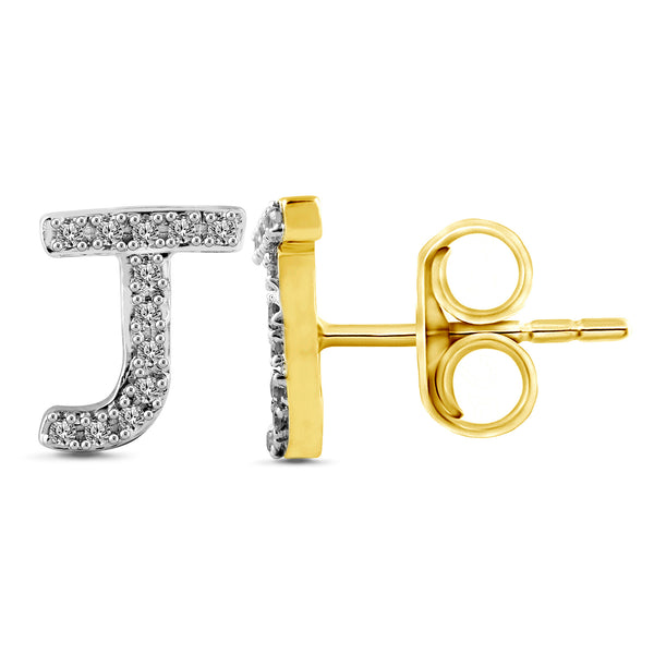 Alphabet Initial 1/10 Cttw Diamond Stud Earrings Silver Various Letters