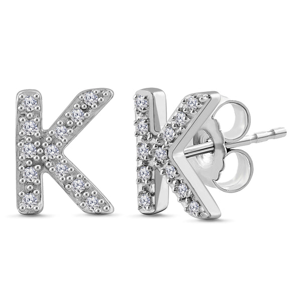 Alphabet Initial 1/10 Cttw Diamond Stud Earrings Silver Various Letters