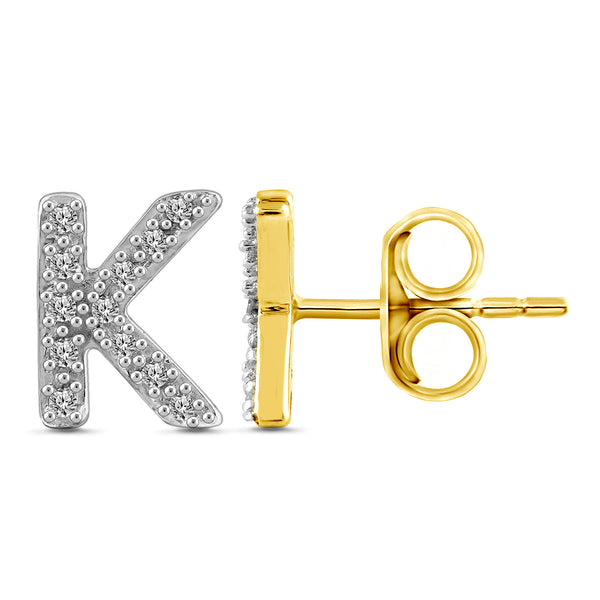 Alphabet Initial 1/10 Cttw Diamond Stud Earrings Silver Various Letters