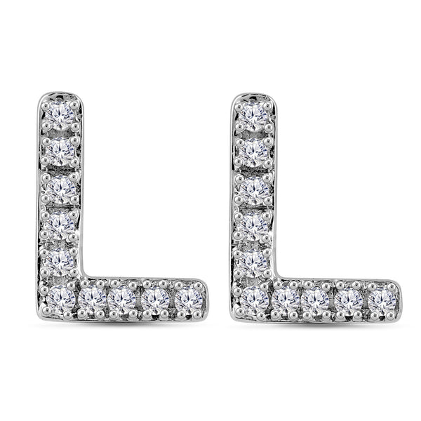 Alphabet Initial 1/10 Cttw Diamond Stud Earrings Silver Various Letters