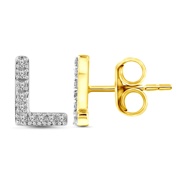 Alphabet Initial 1/10 Cttw Diamond Stud Earrings Silver Various Letters