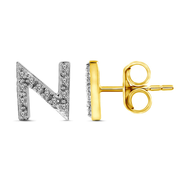 Alphabet Initial 1/10 Cttw Diamond Stud Earrings Silver Various Letters