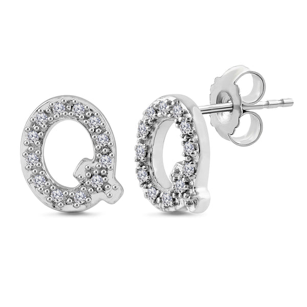 Alphabet Initial 1/10 Cttw Diamond Stud Earrings Silver Various Letters