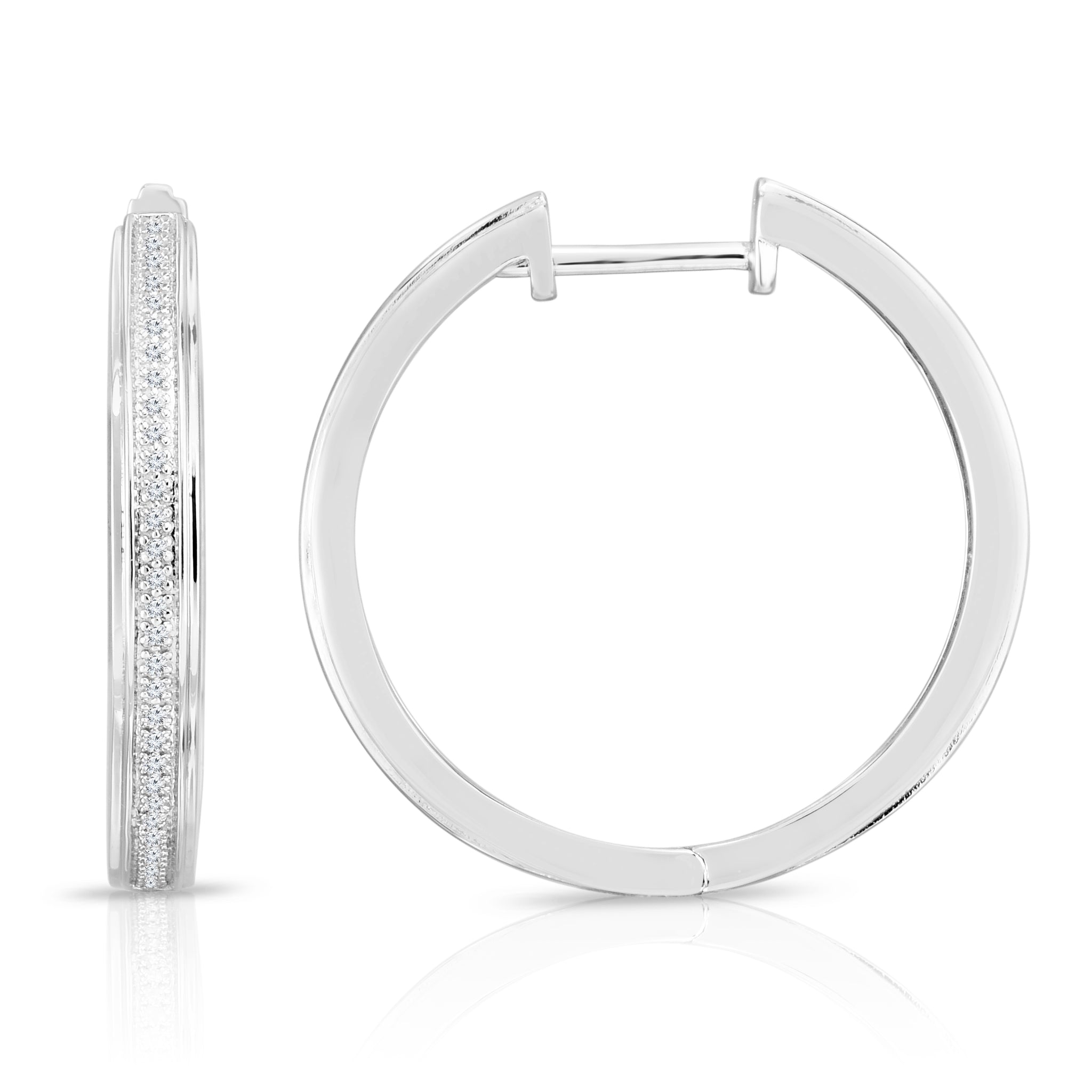 1/10 Cttw Diamond Hoop Earrings in Sterling Silver