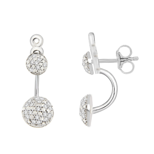 1/4 Cttw Diamond Behind the Ear Pave Stud Women's Earrings Rhodium Plated Silver