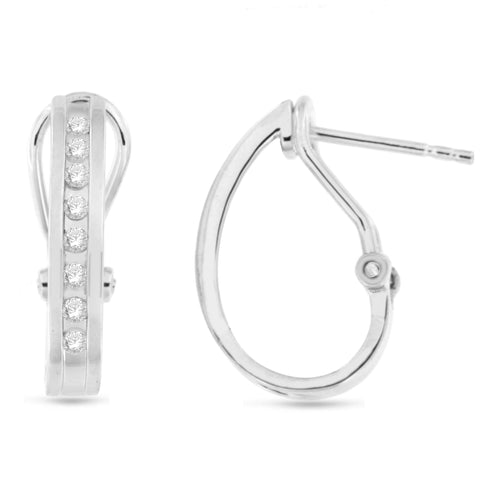 1/4 Cttw Diamond Hoop Earrings in Sterling Silver with Omega Backs