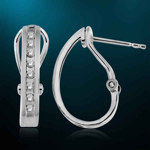 1/4 Cttw Diamond Hoop Earrings in Sterling Silver with Omega Backs