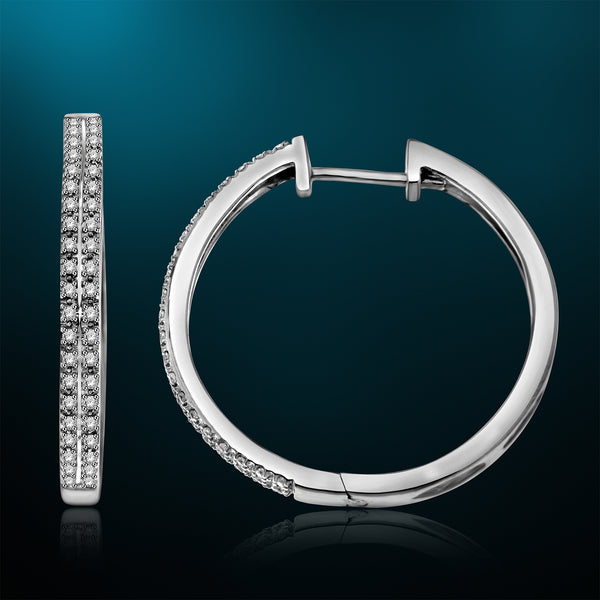 1/4 Cttw Diamond Hoop Earrings for Women Double Row in Sterling Silver