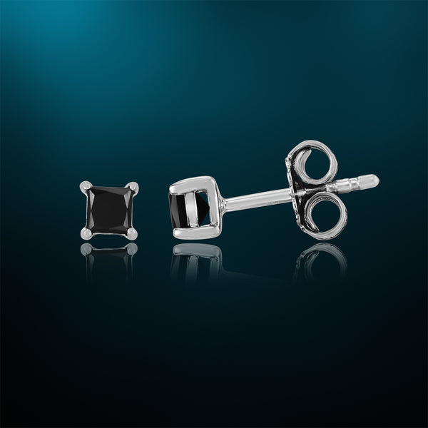 3/8 Cttw Princess Cut Black Diamond Stud Earrings in Sterling Silver