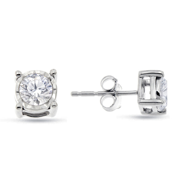 1/2 Cttw Diamond Halo Stud Earrings in Silver  (Color H-I / Clarity I1-I2)