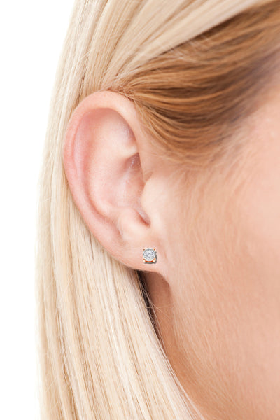 1/2 Cttw Diamond Halo Stud Earrings in Silver  (Color H-I / Clarity I1-I2)