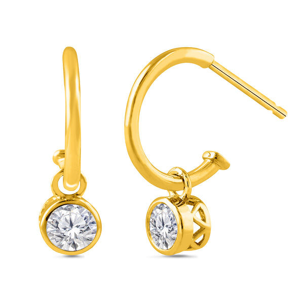 14K Gold 1/2 Cttw Diamond Dangle Hoop Earrings