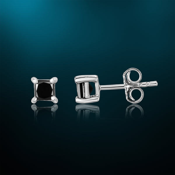 5/8 Cttw Princess Cut Black Diamond Stud Earrings in Sterling Silver