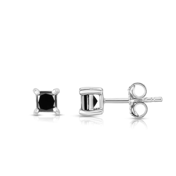 5/8 Cttw Princess Cut Black Diamond Stud Earrings in Sterling Silver