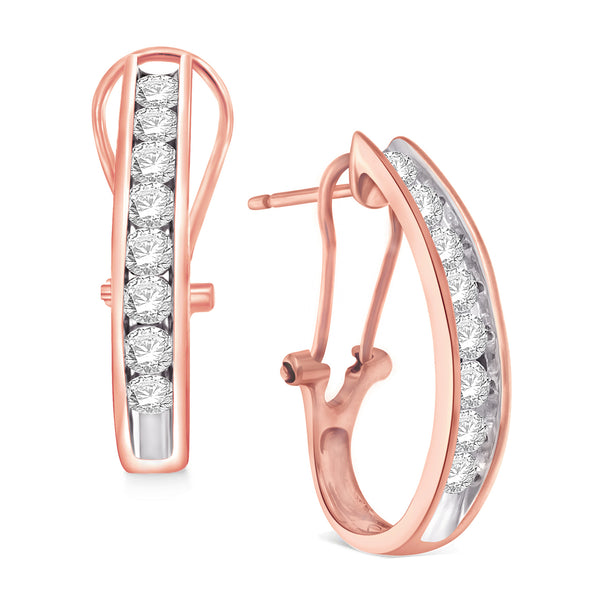 10K Gold 1 Cttw Diamond J Hoop Earrings with Omega Backs for Women Channel Set