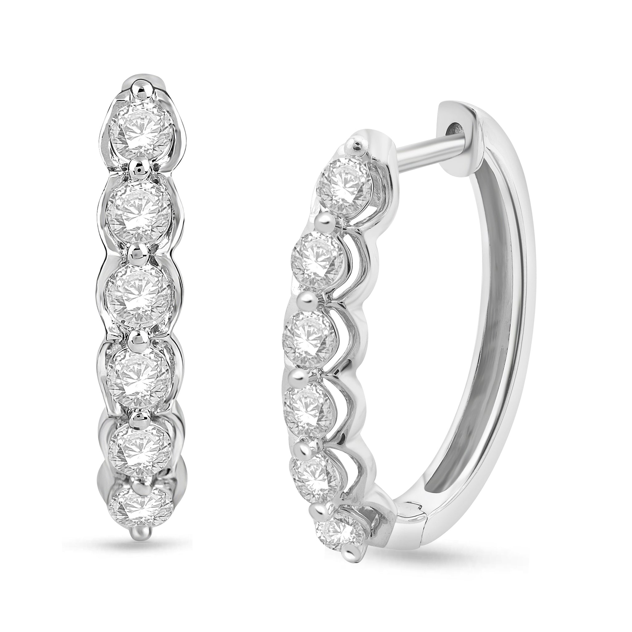 14K White Gold 1 Cttw Diamond Hoop Earrings