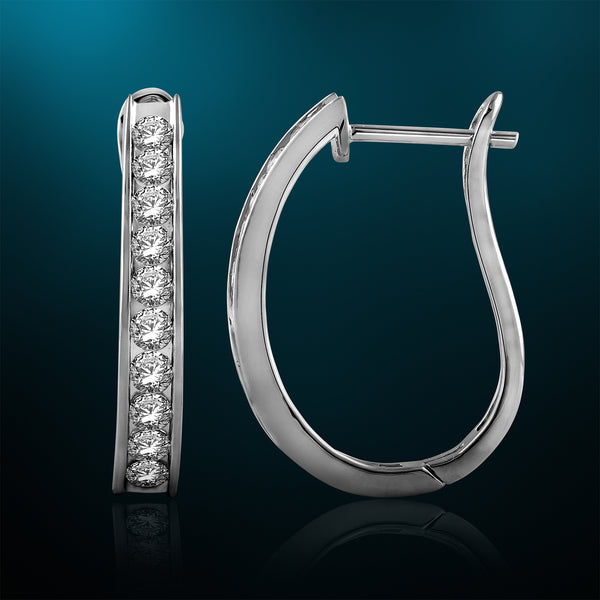 10K White Gold 1 Cttw Diamond J Hoop Earrings (Color HI/Clarity I2)