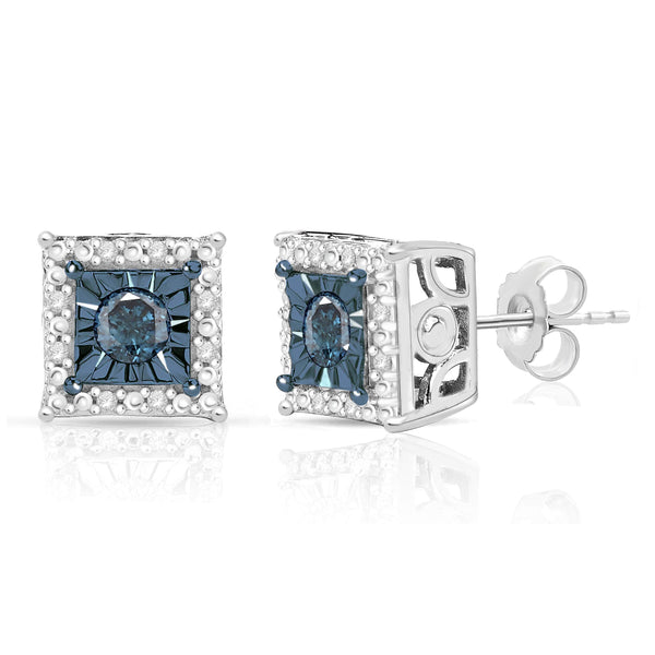 1 Cttw Blue Diamond Stud Earrings in Sterling Silver