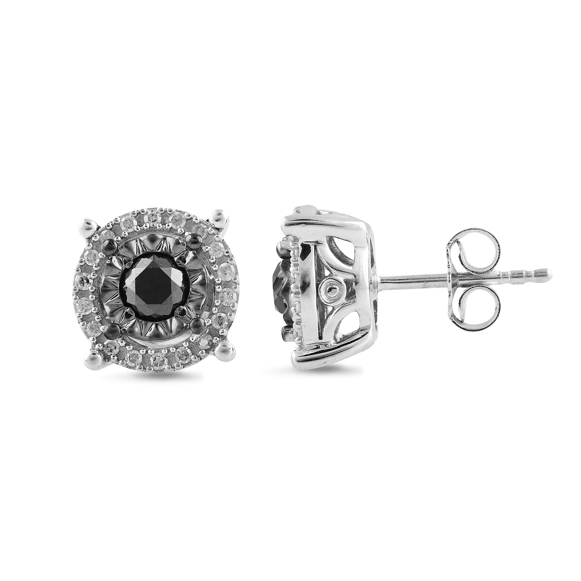 1 Cttw Black and White Diamond Stud Earrings in Sterling Silver