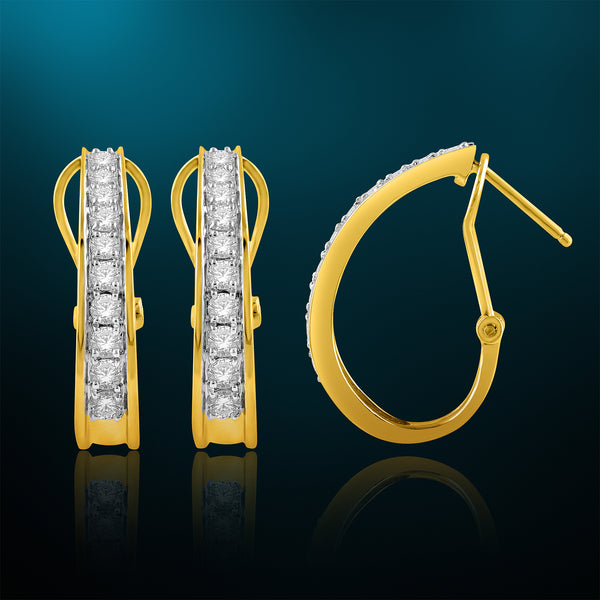 10K Yellow Gold 1Cttw Diamond Hoop Earrings with Omega Back