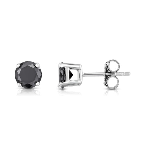 1 Cttw Round Cut Black Diamond Stud Earrings for Women in Sterling Silver