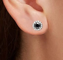 2 Cttw Black and White Diamond Solitaire Halo Stud Earrings for Women