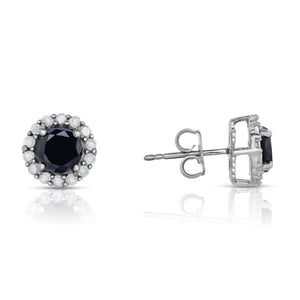 2 Cttw Black and White Diamond Solitaire Halo Stud Earrings for Women