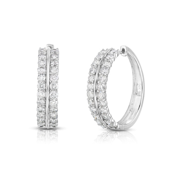 14K White Gold 2 Cttw Diamond Double Row Hoop Earrings (Color HI/Clarity I2)