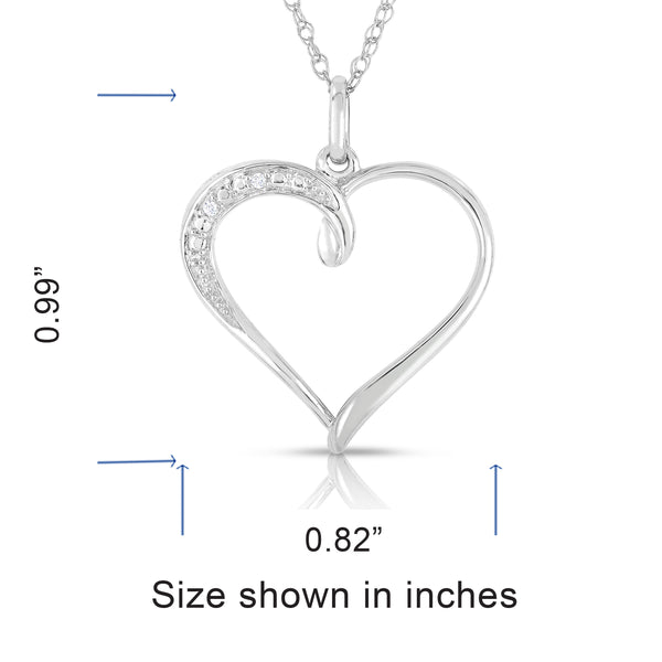 Diamond Accent White Diamond Heart Necklace 18 Inch Chain Rhodium Plated Brass