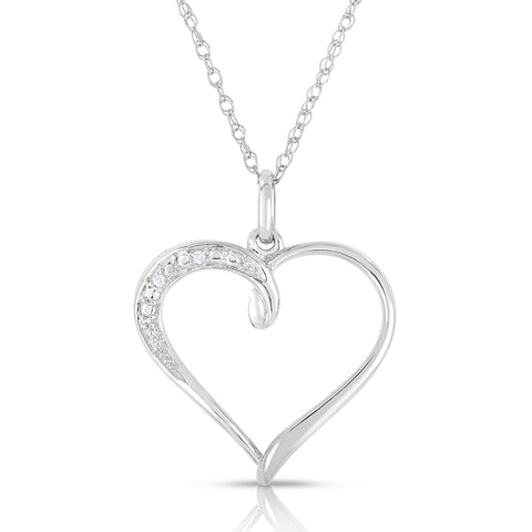 Diamond Accent White Diamond Heart Necklace 18 Inch Chain Rhodium Plated Brass