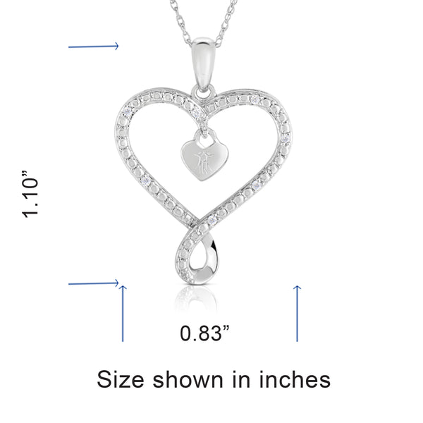 1/10 Cttw Diamond Heart with Dangle Necklace in Rhodium Plated Sterling Silver