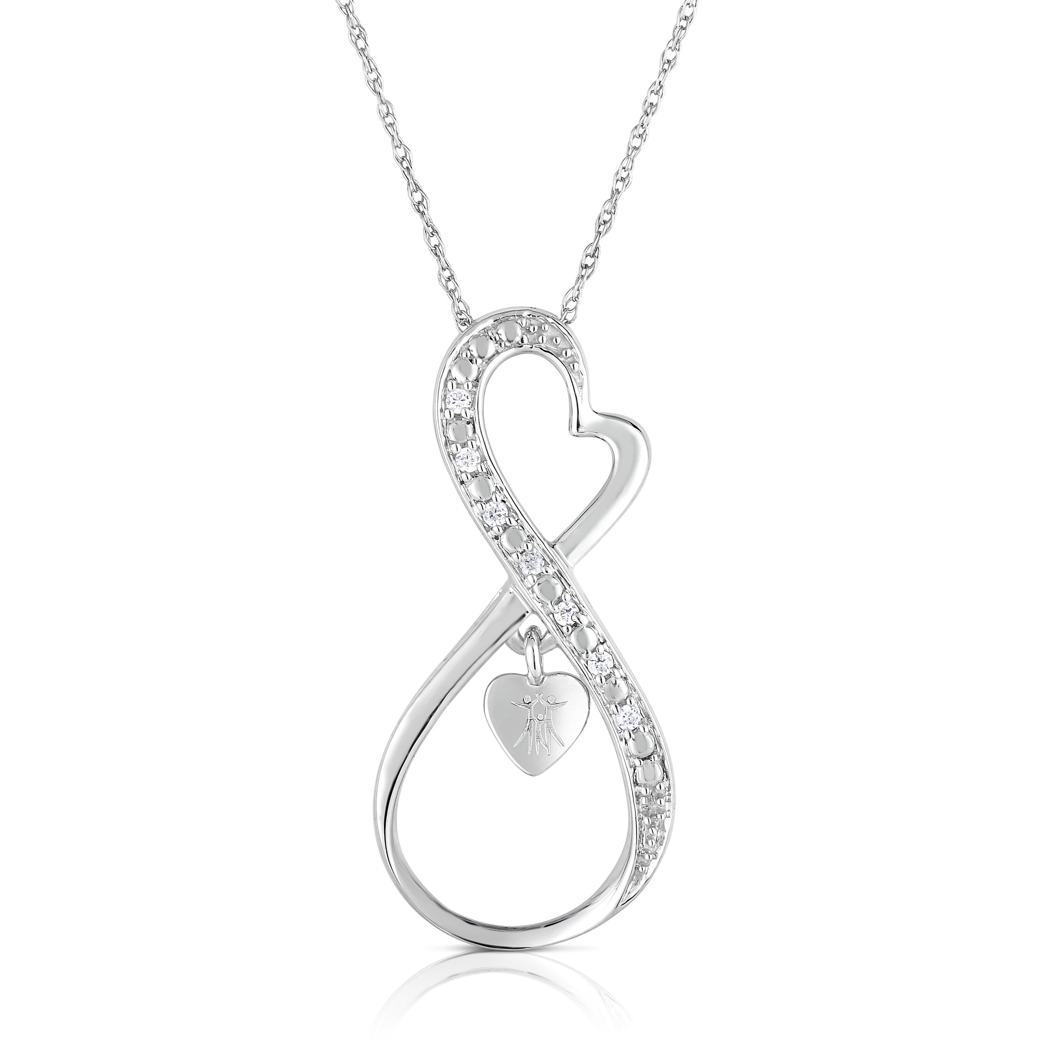 Diamond Accent Infinity Heart Survivor Necklace 18 Inch Rhodium Plated Silver