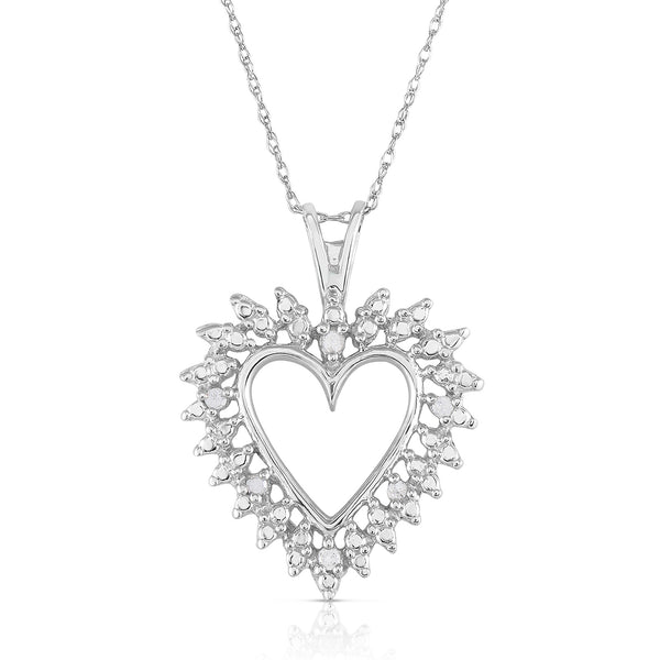 1/10 Cttw Diamond Heart Necklace in Rhodium Plated Sterling Silver