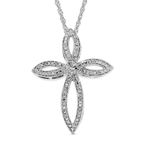 1/10 Cttw Diamond Open Cross Necklace in Sterling Silver