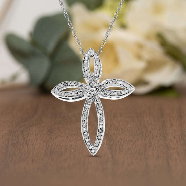 1/10 Cttw Diamond Open Cross Necklace in Sterling Silver