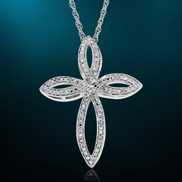 1/10 Cttw Diamond Open Cross Necklace in Sterling Silver